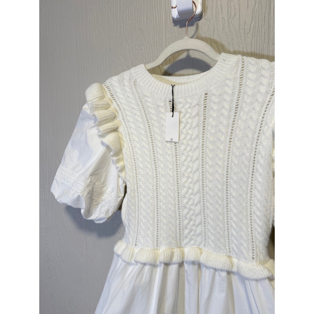 MABLE • NWT Ariana Sweater Bubble Skirt Mini Dress White Cable Knit Sz Medium - Picture 5 of 13